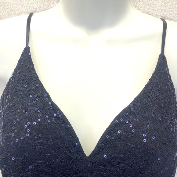 Vintage Y2K B. Smart Fit & Flare Lace Sequin Dress Womens 7 Navy Blue Cocktail - Picture 7 of 16